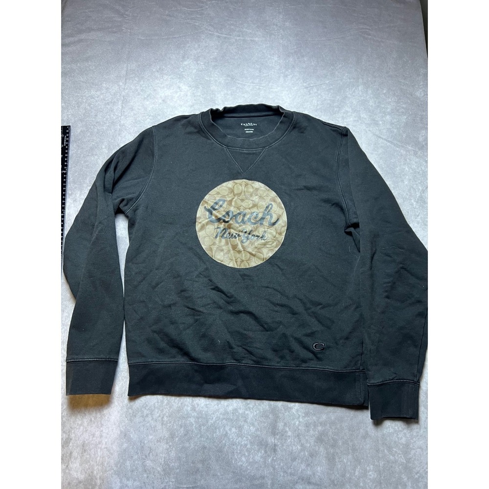 Coach Sweatshirt Mens Medium Black Signature Monogram Graphic Logo Crew Neck